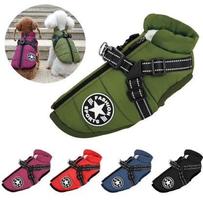 Warm Padded Jacket for Small Dogs with Harness & Zipper