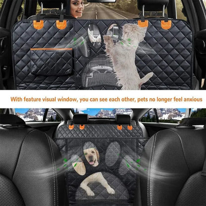 Dog Car Seat Cover for Back Seat - 100% Waterproof Car Hammock with Visual Mesh Window and Side Zipper