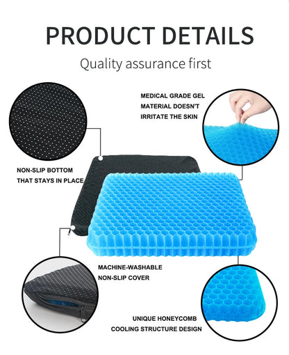 Gel Seat Cushion - Breathable Honeycomb Design For Pressure Relief Back Tailbone Pain