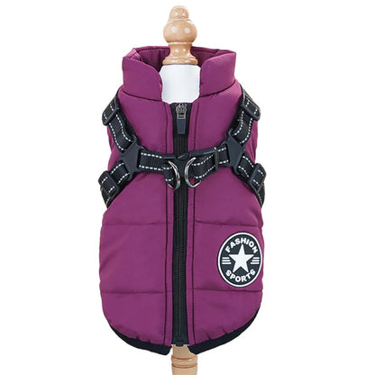 Warm Padded Jacket for Small Dogs with Harness & Zipper