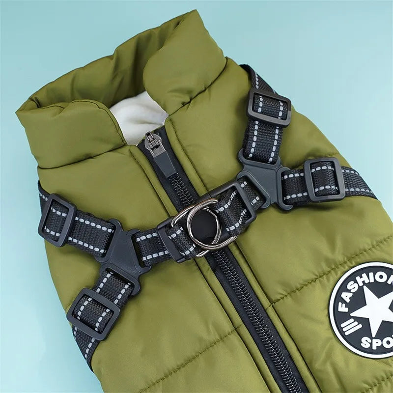 Warm Padded Jacket for Small Dogs with Harness & Zipper