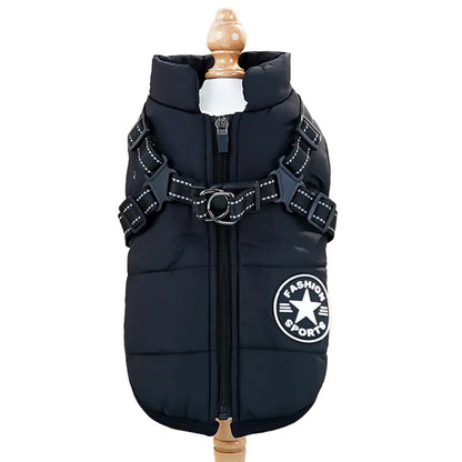 Warm Padded Jacket for Small Dogs with Harness & Zipper