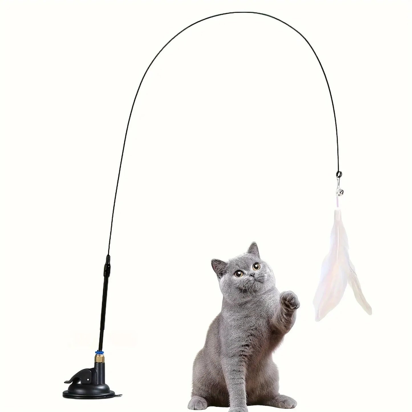 Juguete interactivo para gatos con forma de campana y pluma y ventosa