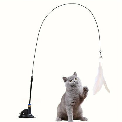 Cat Teaser Toy - Interactive Bell & Feather Wand with Suction Cup