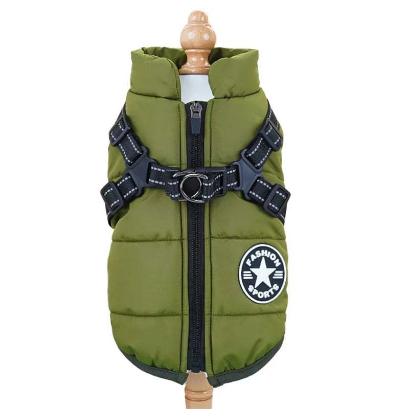 Warm Padded Jacket for Small Dogs with Harness & Zipper