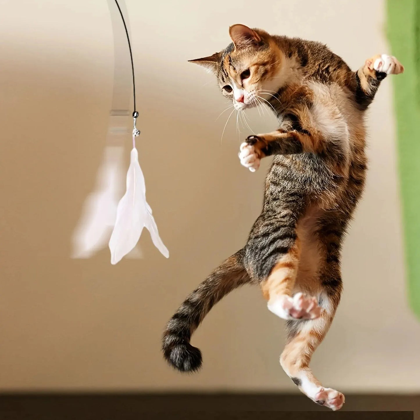 Cat Teaser Toy - Interactive Bell & Feather Wand with Suction Cup