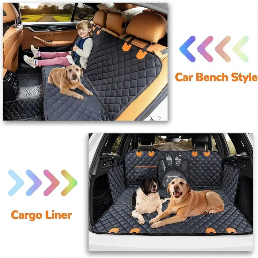 Dog Car Seat Cover for Back Seat - 100% Waterproof Car Hammock with Visual Mesh Window and Side Zipper