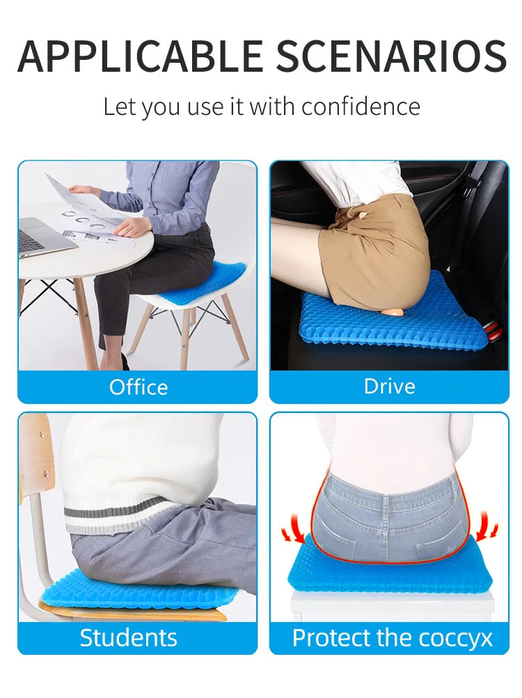 Gel Seat Cushion - Breathable Honeycomb Design For Pressure Relief Back Tailbone Pain