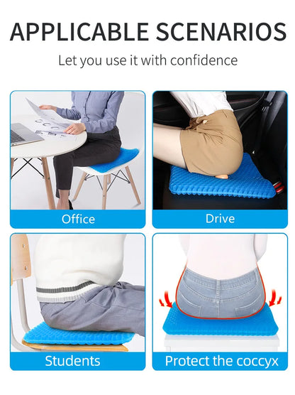 Gel Seat Cushion - Breathable Honeycomb Design For Pressure Relief Back Tailbone Pain